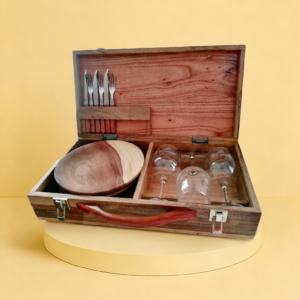 SET ASADO PLATO VASO CUBIERTOS ESTUCHE Y COPAS